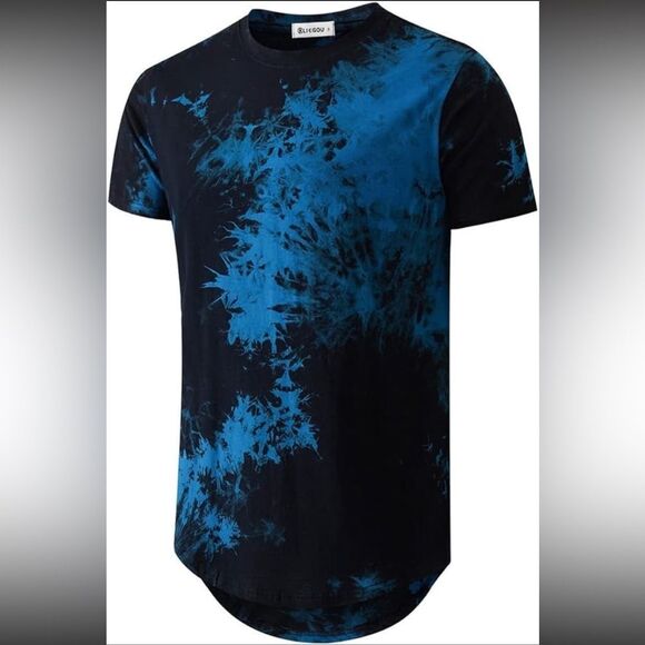 Kliegou XL Blue and Black Tie Dye Hip‎ Hop T Shirt - Picture 1 of 6